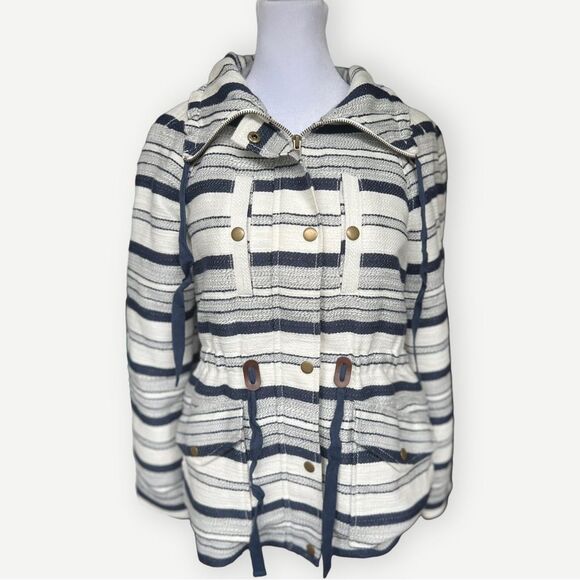 Ann Taylor LOFT Jersey Lined Nautical Striped Breton Anorak Jacket Coat. XS. - Picture 1 of 9